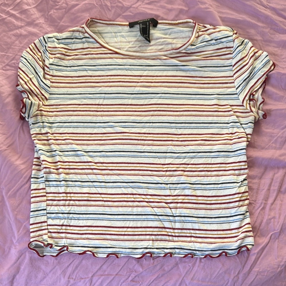 Striped Ruffle Hem Women's baby T